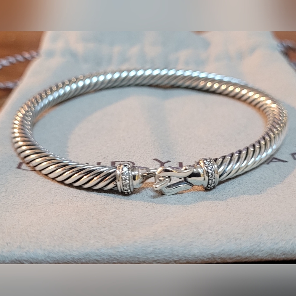 David Yurman 5mm Buckle Bracelet In Sterling Silver With Pav'e Daimonds.
